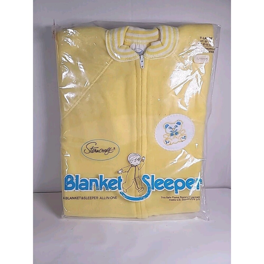 NOS VTG Blanket Sleeper Footed Pajama Yellow Bear Sterncraft Toddler Large USA